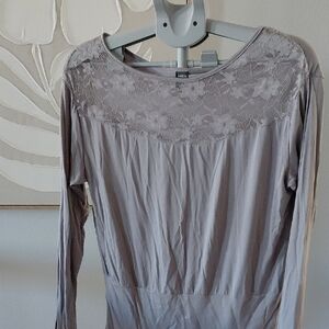 Gray Lace Long Sleeve Top